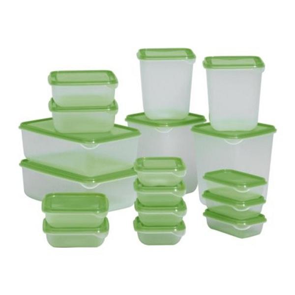 宜家普塔透明塑料保鲜盒大小套装（绿色17个） 冰箱食品密封冷藏盒